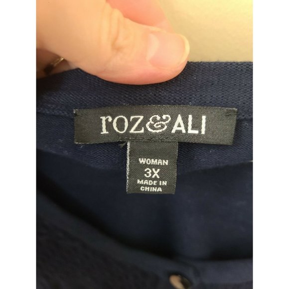 Roz & Ali Womens Navy Blue Textured Button Front Casual Cardigan Plus Size 3X - Picture 5 of 7